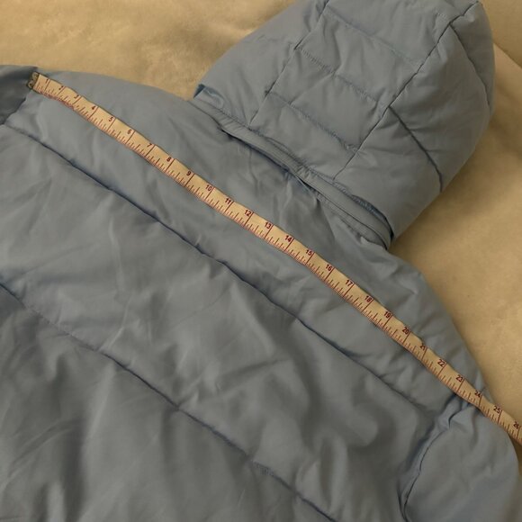 Girlfriend Collective puffer long jacket sz XXXL lightblue hooded zip pockets - Picture 6 of 13